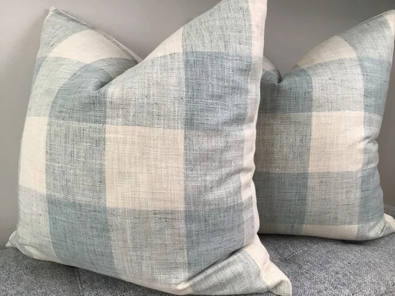 Buffalo check Pleaselinen Pillow Covers in Soft Aqua - Etsy | Etsy (US)