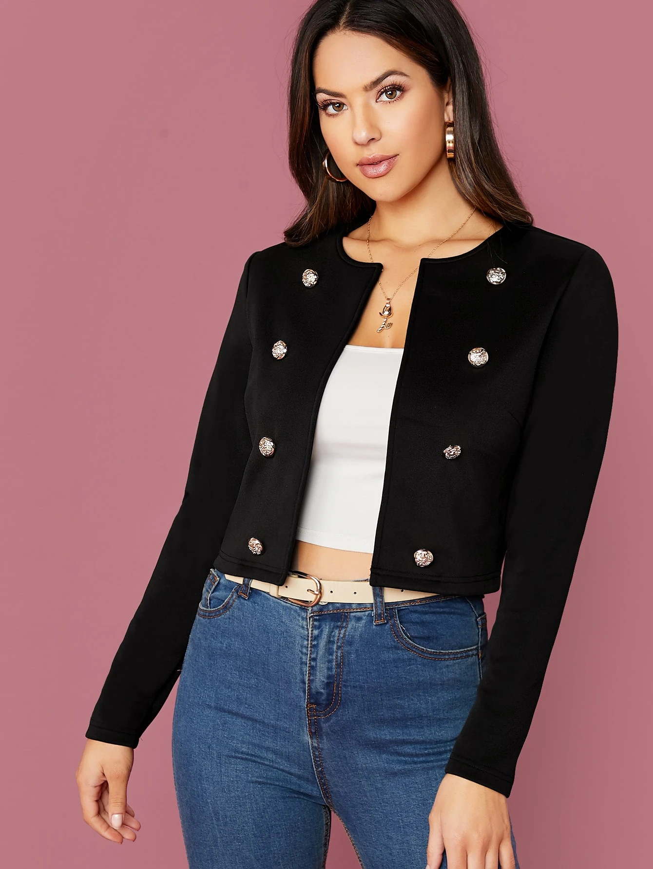 SHEIN Privé Veste courte avec boutons | SHEIN