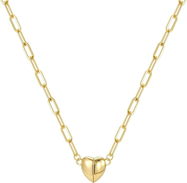 Tewiky Cute Heart Necklace Tiny 14k Gold Heart Pendant Choker Necklaces Small Gold Love Open Hear... | Amazon (US)