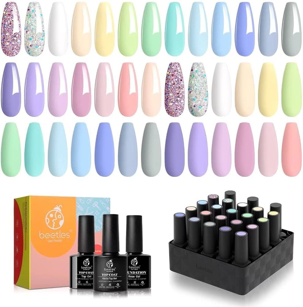Beetles 20Pcs Gel Nail Polish Kit with 3Pcs Glossy & Matte Top Coat and Base Coat Spring Nails- P... | Amazon (US)