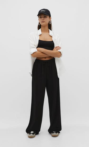 Pantalon fluide avec lin - Mode femme | Stradivarius France | Stradivarius (FR)