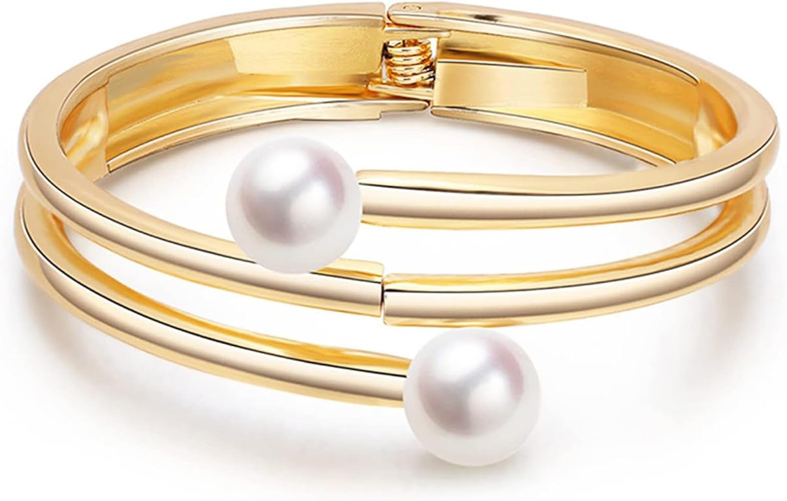 Pearl Bangle Bracelet for Women Chunky Pearl Gold Bangle Opened Bracelet Minimalist Cuff Bracelet... | Amazon (US)