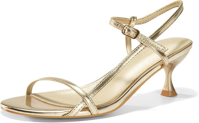 Coutgo Womens Strappy Heeled Sandals Kitten Low Heel Open Toe Ankle Strap Party Wedding Dress Sho... | Amazon (US)