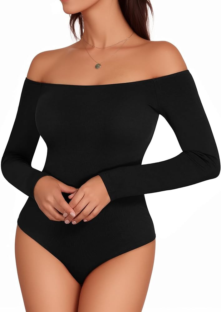 MANGOPOP Off The Shoulder Long Sleeve Short Sleeve Bodysuit for Women | Amazon (US)