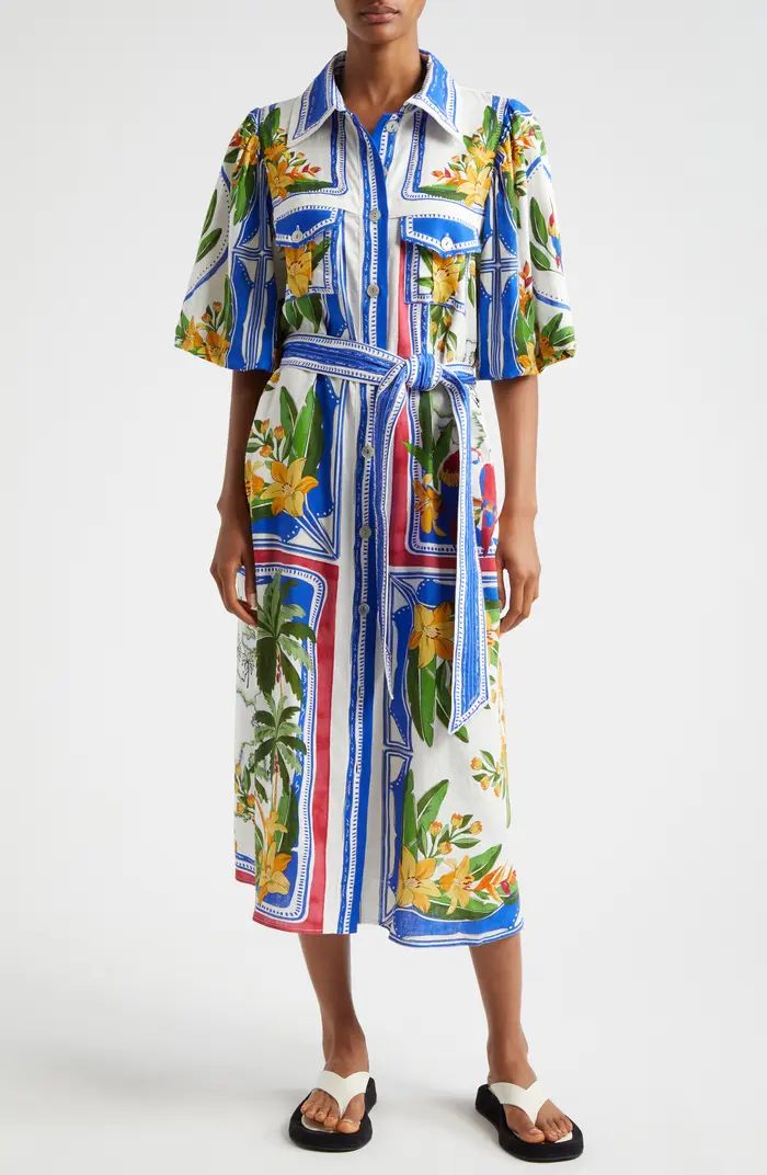 Tropical Destination Maxi Linen Blend Shirtdress | Nordstrom