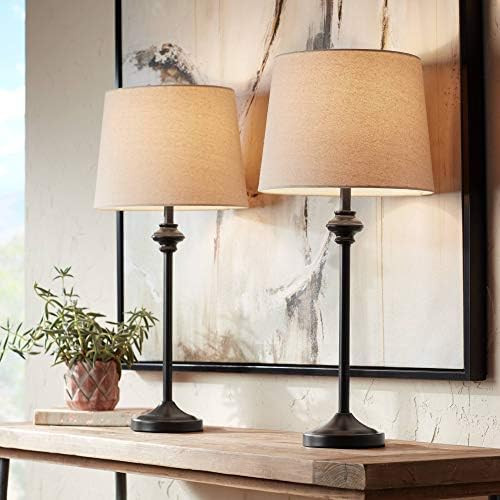 Lynn Farmhouse Country Cottage Buffet Table Lamps 26" High Set of 2 Dark Bronze Brown Metal Oatmeal  | Amazon (US)