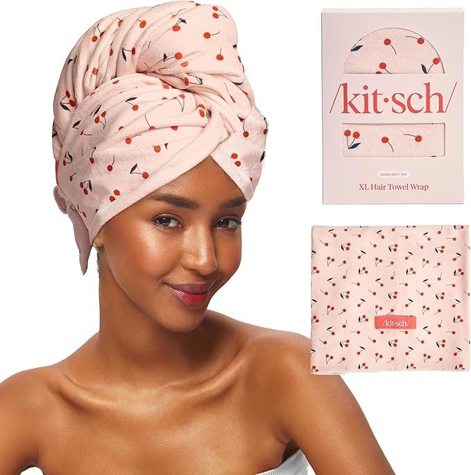Kitsch XL Microfiber Hair Towel Wrap for Women - Microfiber Towel, Super Absorbent, Quick Dry, An... | Amazon (US)