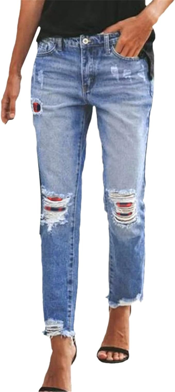 Distressed Capri Jeans for Women High Waisted Stretchy Skinny Jeans Raw Hem Denim Capris Summer B... | Amazon (US)
