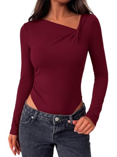 MASCOMODA Womens Fall Long Sleeve Bodysuit Fitted Tops | Amazon (US)