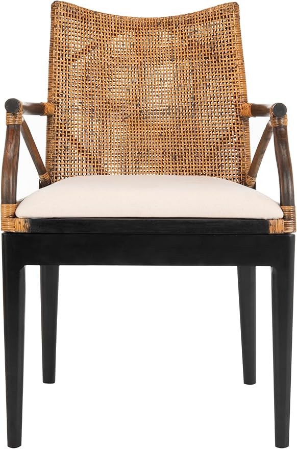 SAFAVIEH Home Collection - Gianni Brown & Black Solid Wood Rattan Arm Chair, Tropical Coastal Acc... | Amazon (US)