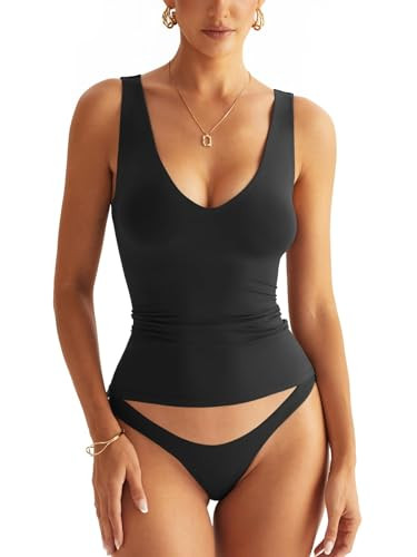 EasyGala Womens V Neck Tank Tops Sleeveless Double Lined Basic Tops Slim Fit Summer Shirts 2025 B... | Amazon (US)