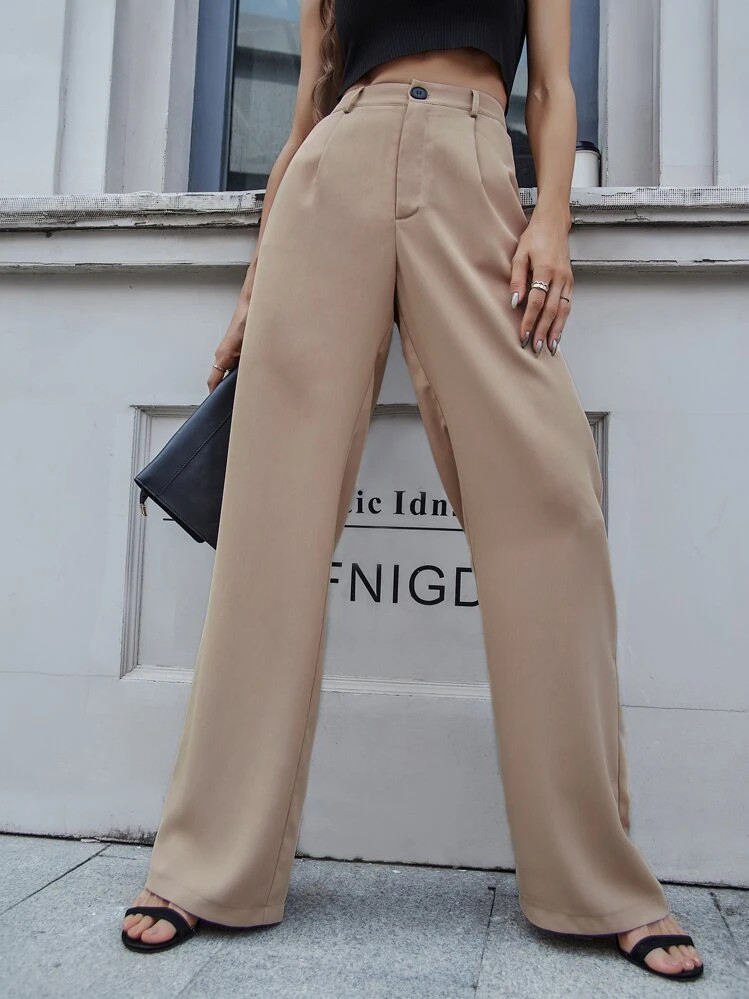 Franclia Fold Pleated Slant Pocket Pants | SHEIN