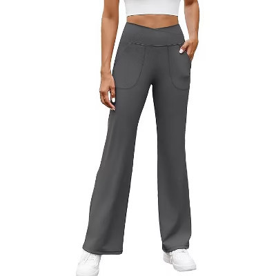 Zeagoo Yoga Pants Women Casual Wide Leg Pants with Pockets Solid Color Cute Wide Leg Sweatpants Women-Deep Grey-XL | Target