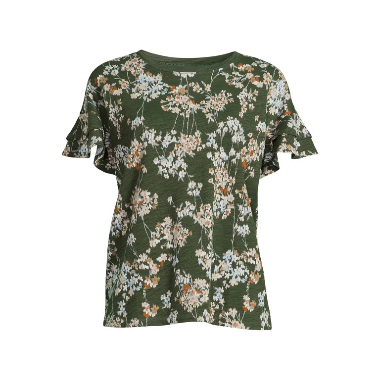 Time and Tru Women's Flutter Sleeve Knit Top, Sizes S-3XL | Walmart (US)