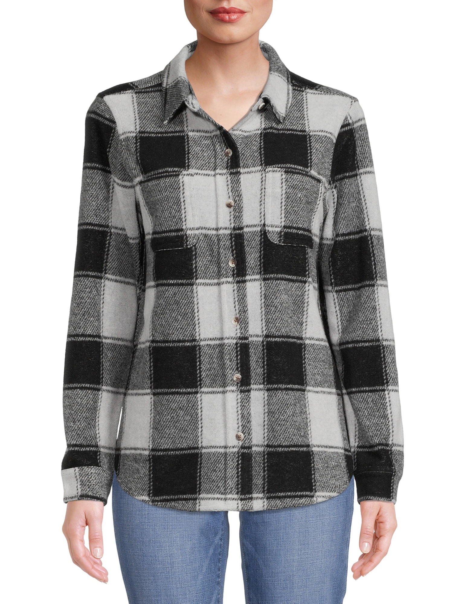 Time and Tru Women's Plaid Button Down Shirt | Walmart (US)