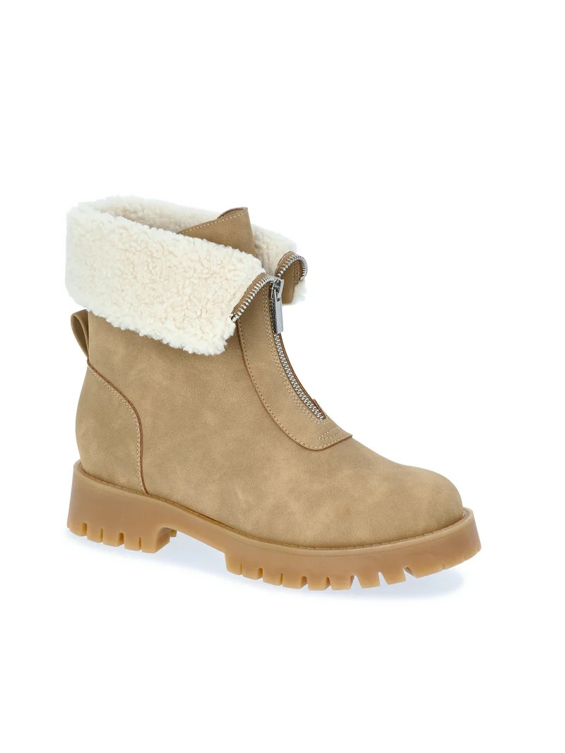 No Boundaries Women's Fold Over Zip Front Boots, Wide Width Available | Walmart (US)