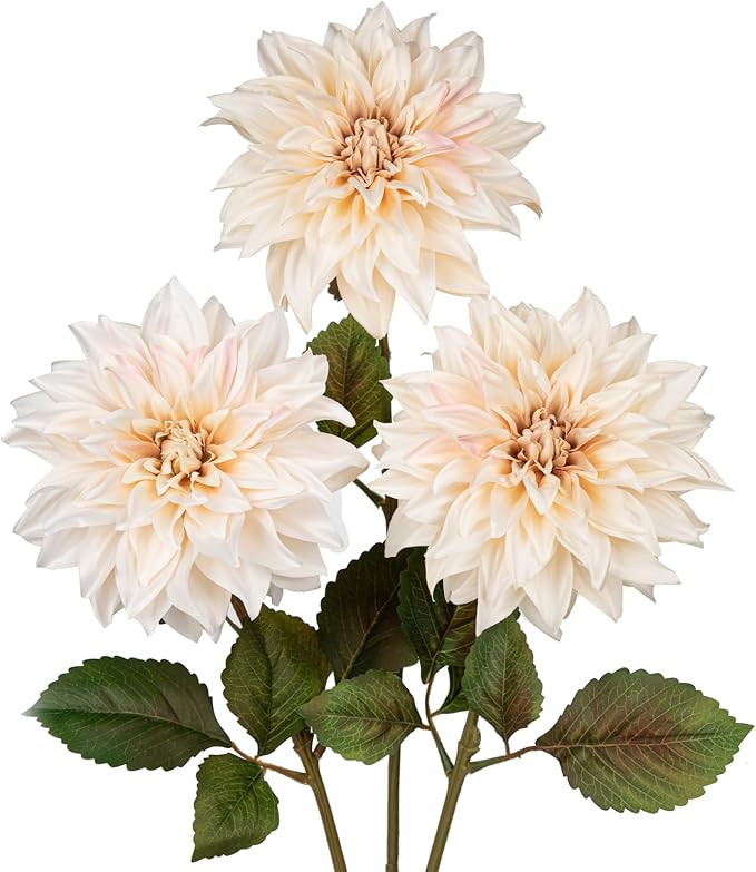 3Pcs White Artificial Dahlia Flowers Fall Fake Flower Silk Flowers with Long Stem 28" Floral Arra... | Amazon (US)