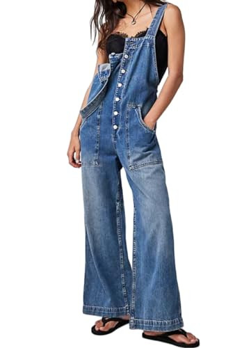 Kedera Women's Casual Baggy Denim Adjustable Denim Bib Overalls Loose Wide Leg Jeans Pants Jumpsu... | Amazon (US)