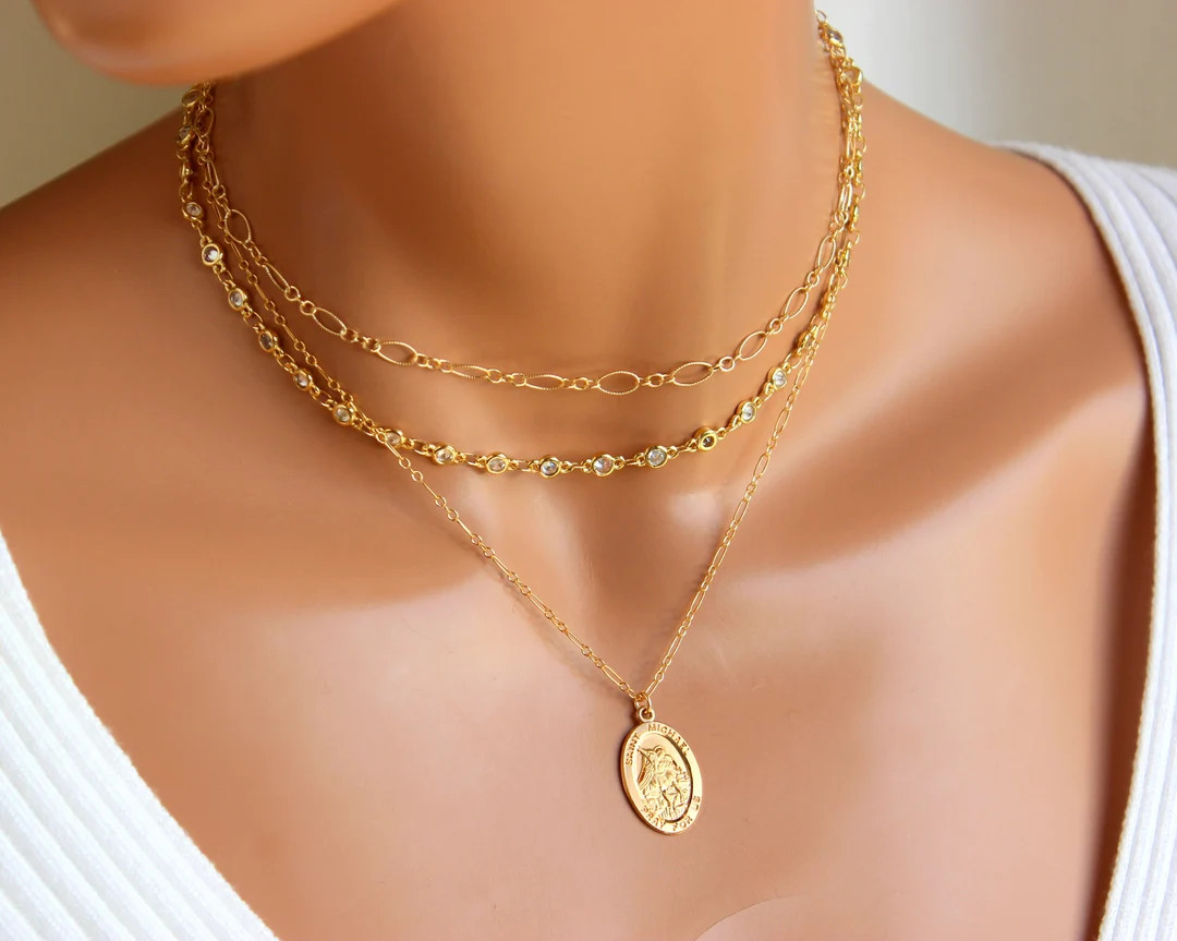 Gold Saint Michael charm necklace for women oval Michael Necklace Jewelry Religious Catholic READ... | Etsy (US)
