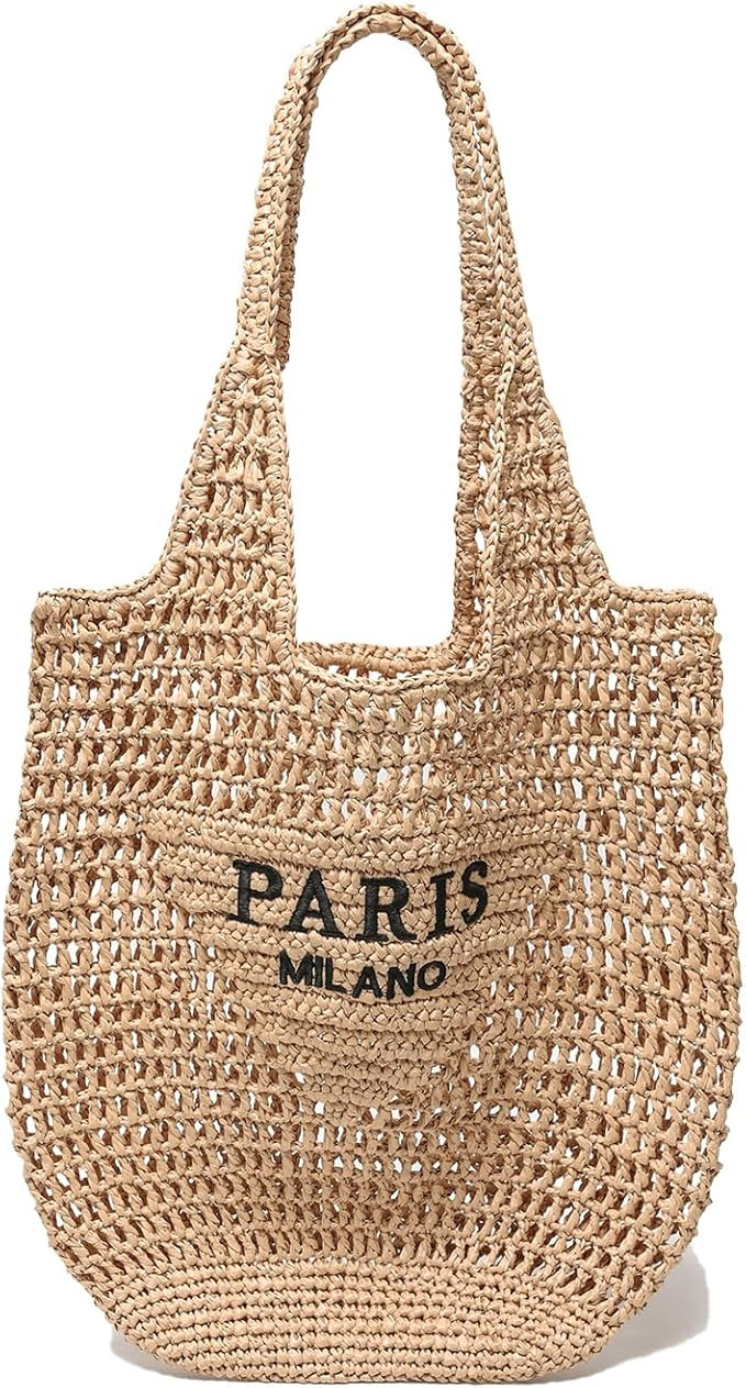 Straw Beach Bags for Women, Large Woven Tote Bag, Summer Shoulder Bag, Hobo Handbag for Vacation,... | Amazon (US)
