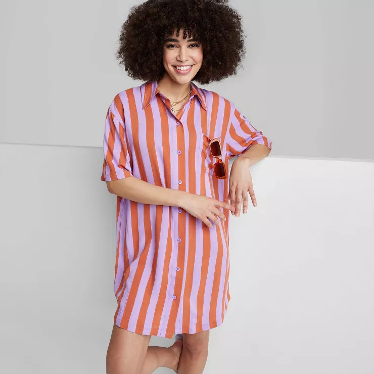 Women's Ascot + Hart Graphic Button-Down Dress - Red/Blue Striped | Target