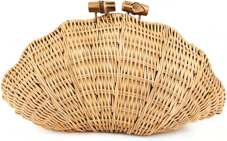 CUXVA Handwoven Shell Rattan Clutch for Women Summer Beach Straw Bags Sea Shell Clutch Purse | Amazon (US)