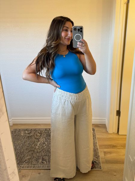 Prettiest blue for a pop of color this summer! These high neck tanks are double lined, so smooth and stretchy!! 

Wearing a size medium 

Linen pants are size medium short and linked similar! 

Maternity outfit, summer outfit, Memorial Day weekend outfit, travel outfit, summer tank for gym, loungewear, vacation and home 

#LTKFindsUnder50 #LTKStyleTip #LTKTravel