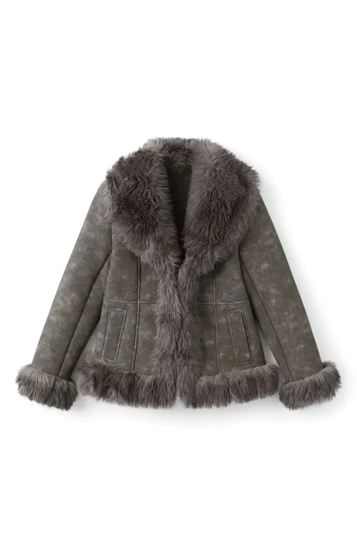 MANGO Faux Suede & Faux Fur Jacket in Grey at Nordstrom, Size Large | Nordstrom