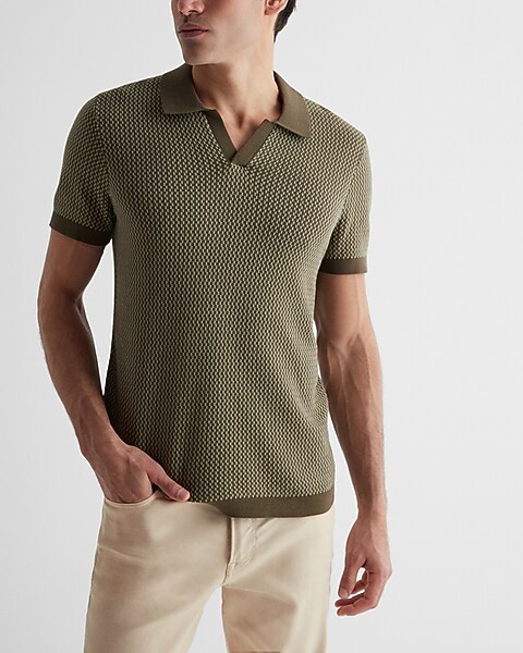 Geo Johnny Collar Short Sleeve Sweater Polo | Express
