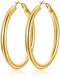 Classic Black/18K Gold Plated/Stainless Steel Hoop Earrings for Women, Size 20mm/30mm/40mm/60mm/8... | Amazon (US)