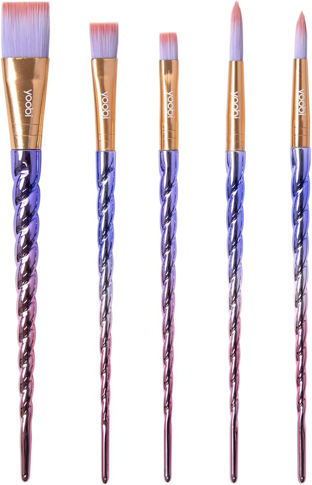 Yoobi | Paint Brush Set with Unicorn Horn Handles | 5 Assorted Brushes for Watercolor, Tempera, A... | Amazon (US)