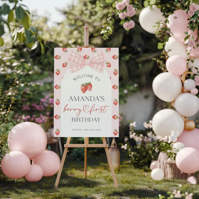 Berry First Birthday Welcome Sign, Berry First Birthday Sign, Strawberry 1st Birthday Poster Boar... | Etsy (US)
