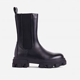 Steele Chunky Sole Ankle Biker Boot In Black Faux Leather | EGO (UK)