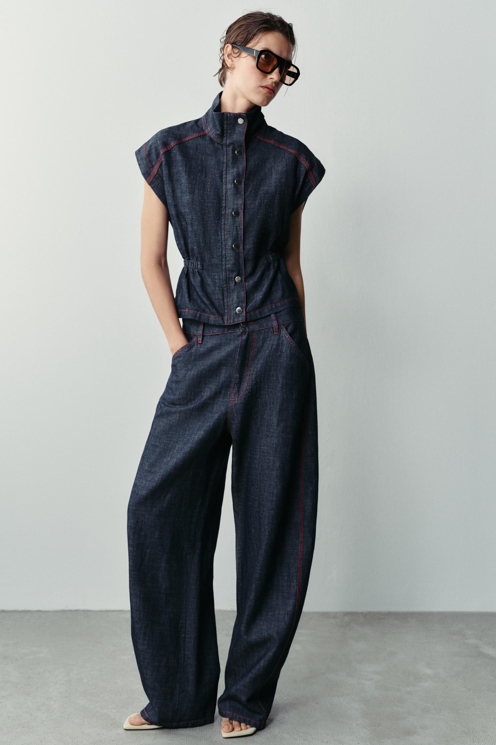 LINEN BARREL PANTS WITH CONTRAST TOPSTITCHING | Zara US