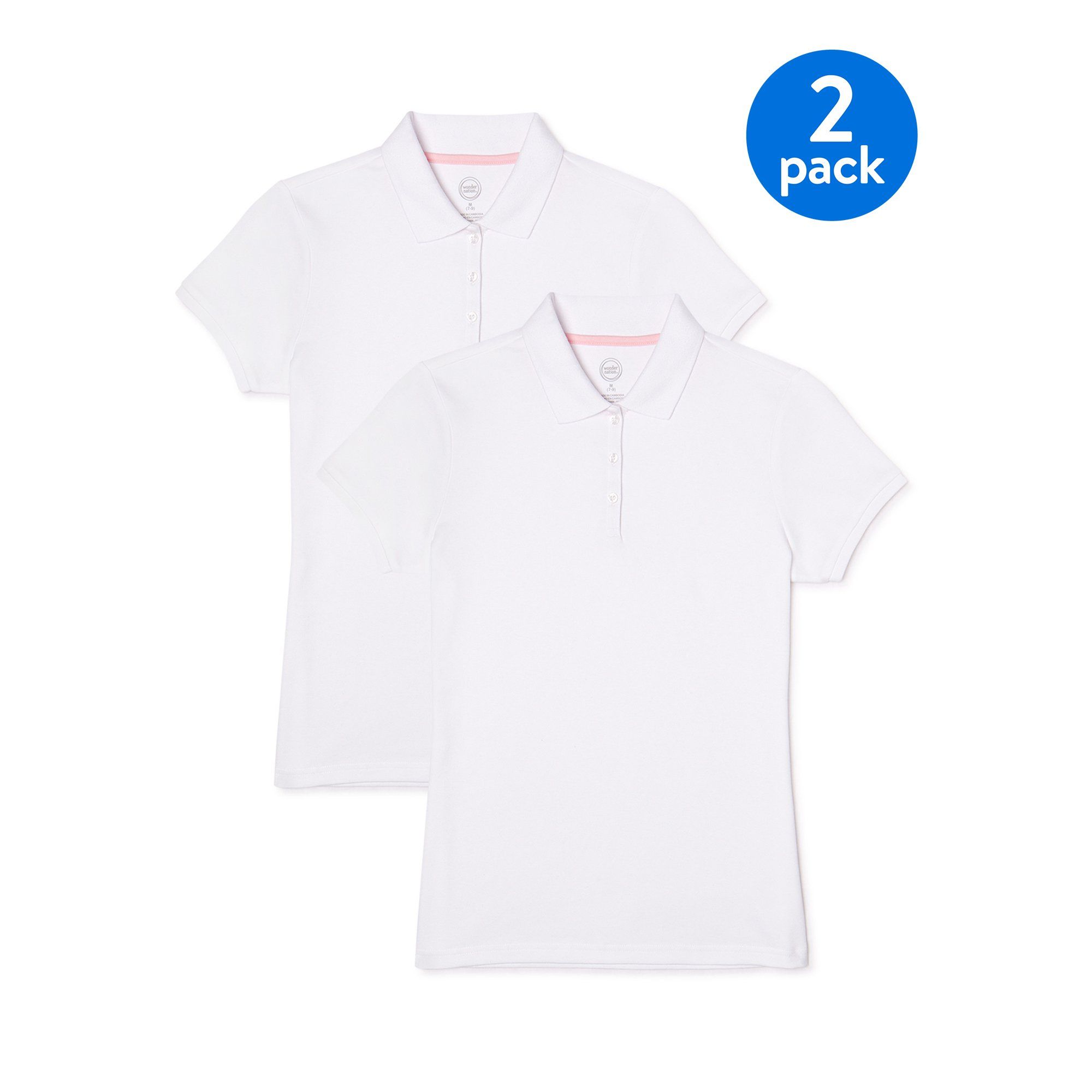 Wonder Nation Girls School Uniform Short Sleeve Interlock Polo Shirt, 2-Pack Value Bundle, Sizes ... | Walmart (US)