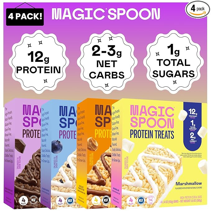 Magic Spoon Treats - 16 High Protein Bars: 4 Blueberry Muffin, 4 Double Chocolate, 4 Marshmallow,... | Amazon (US)