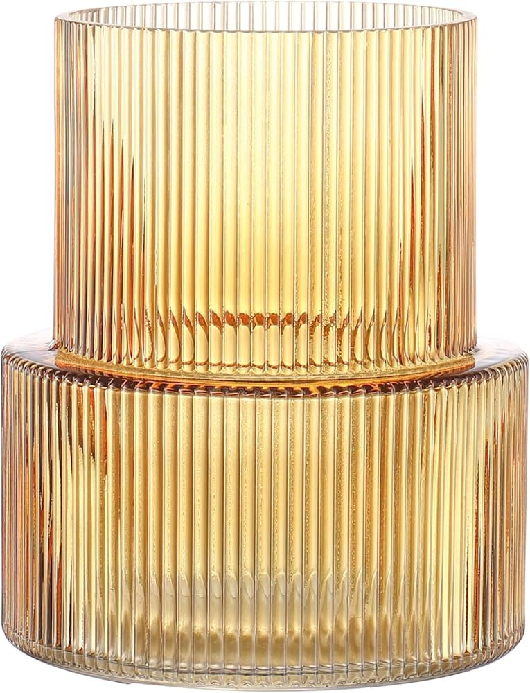 Amber Glass Vase, Ribbed Glass Vase for Tulips, Flower Vases for Bouquet, Amber Modern Vases for ... | Amazon (US)