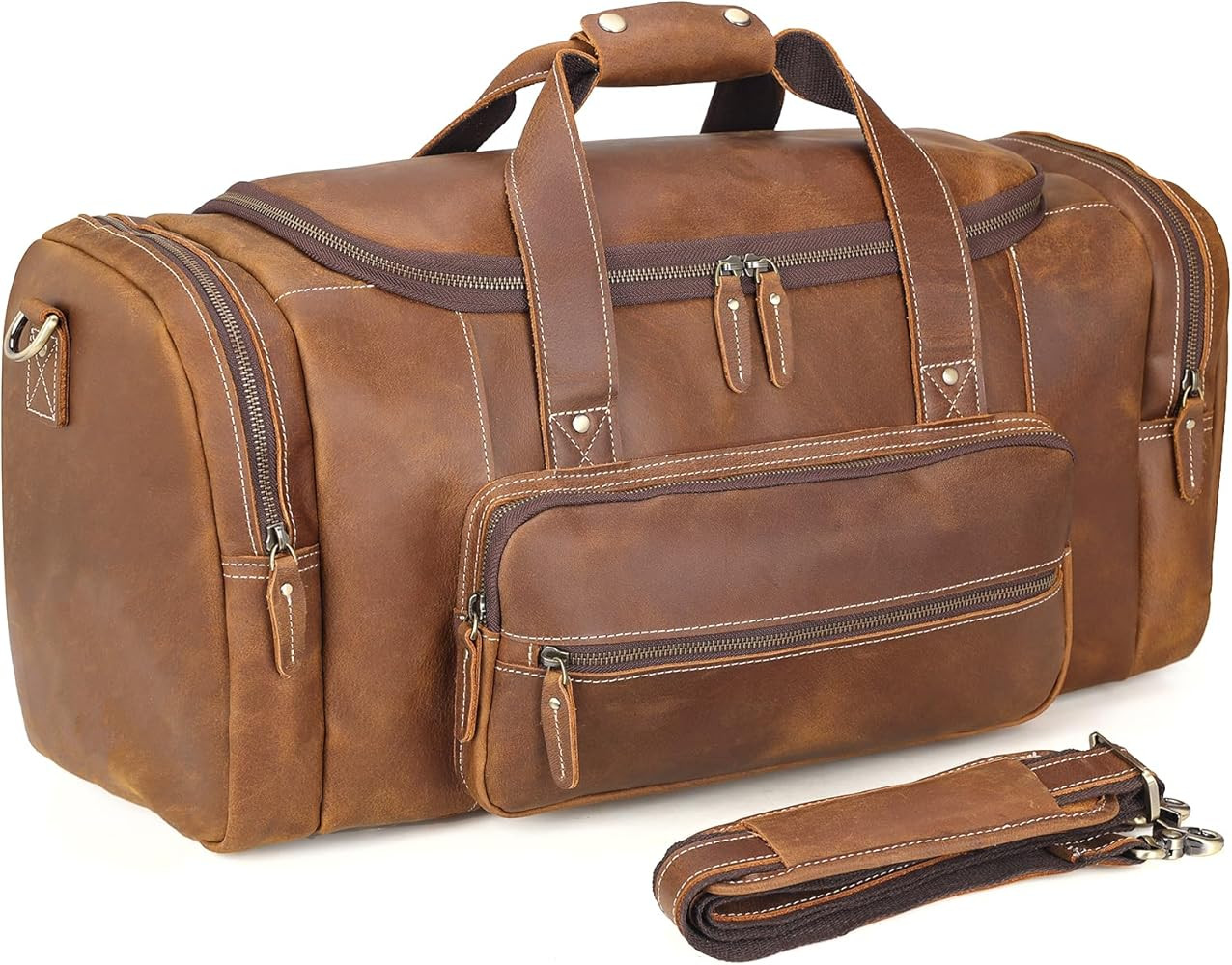 Polare 23" Full Grain Cowhide Leather Gym Duffle Weekender Overnight Travel Duffel Bag For Men 42L | Amazon (US)