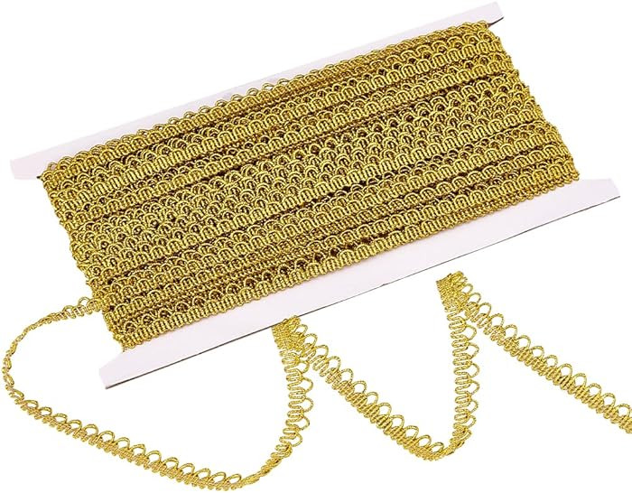 PH PandaHall 20 Yards Polyester Picot Lace Ribbon 1/4 inch Golden Gimp Braid Trim Gold Trim Polye... | Amazon (US)