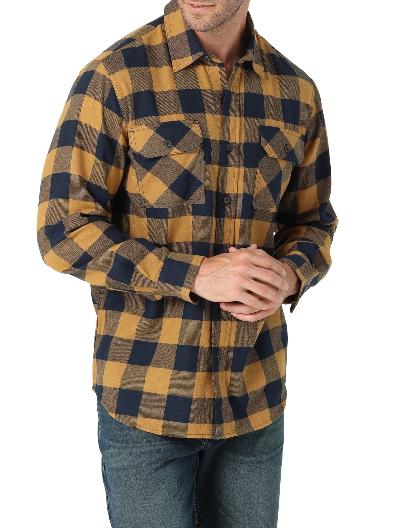 Wrangler® Men's and Big Men's Long Sleeve Relaxed Fit Brushed Flannel Shirt, Sizes S-5XL | Walmart (US)