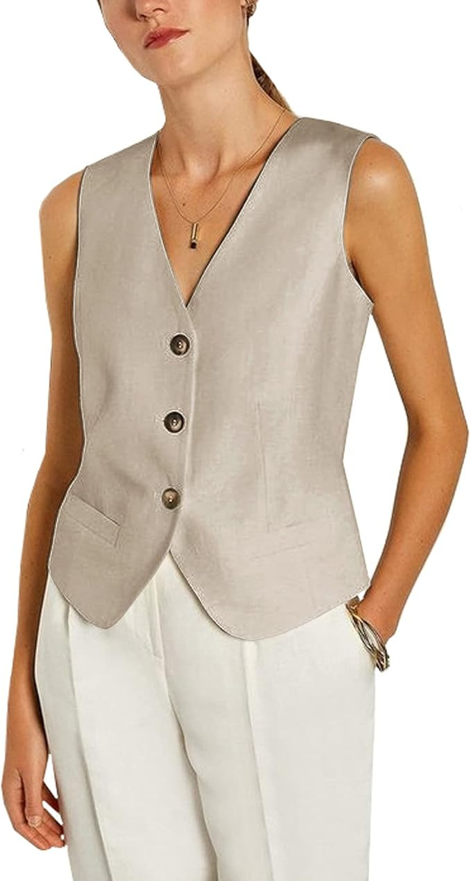 Women's Regular Fitted Vest Business Dress Suits Button Down Waistcoat | Amazon (US)