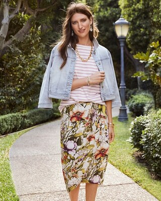 Floral-Print Sarong Faux-Wrap Skirt | Chico's