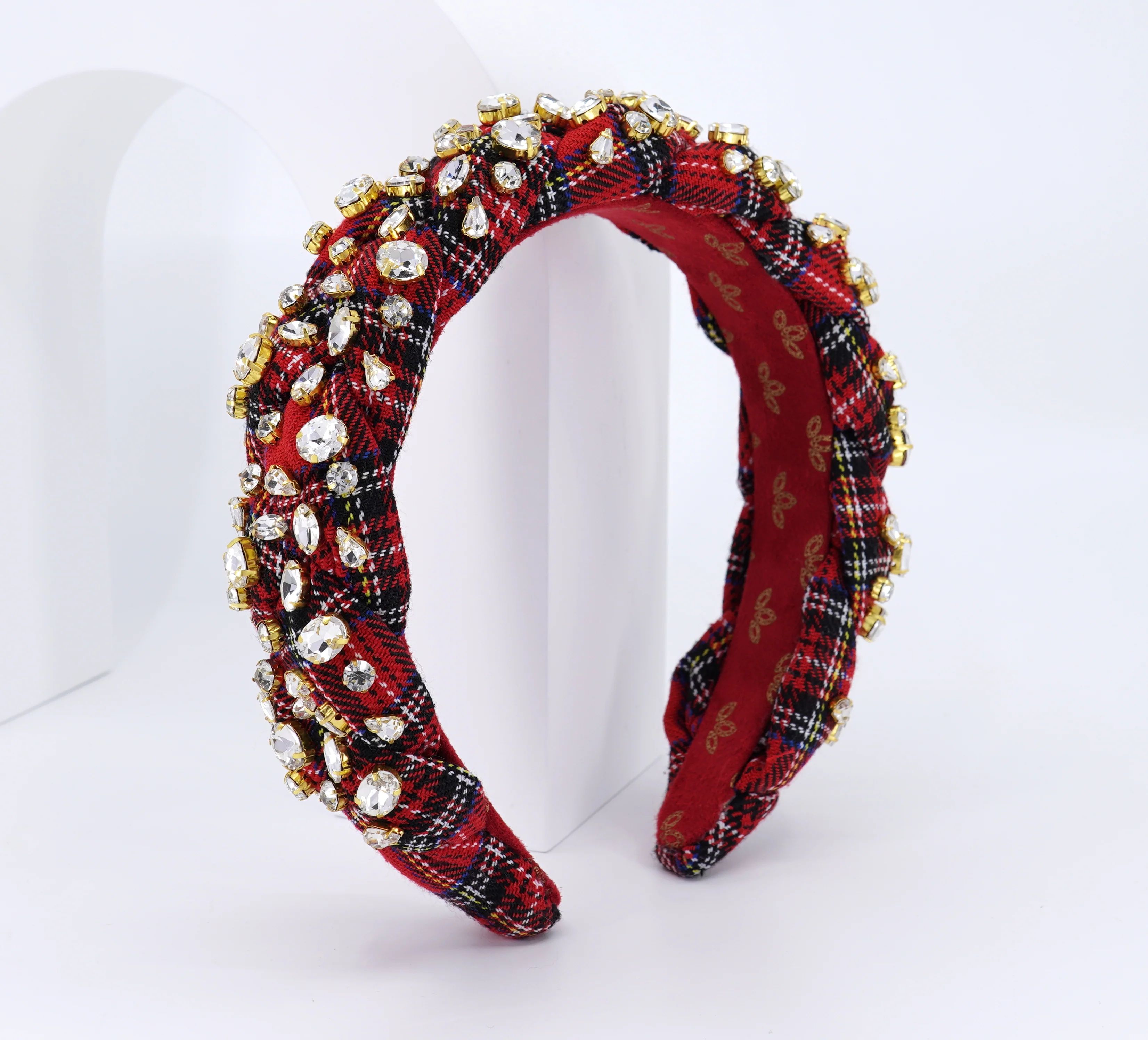 The Blair Crown :: Red Plaid Jeweled Braided Halo Headband | La Bella Shop