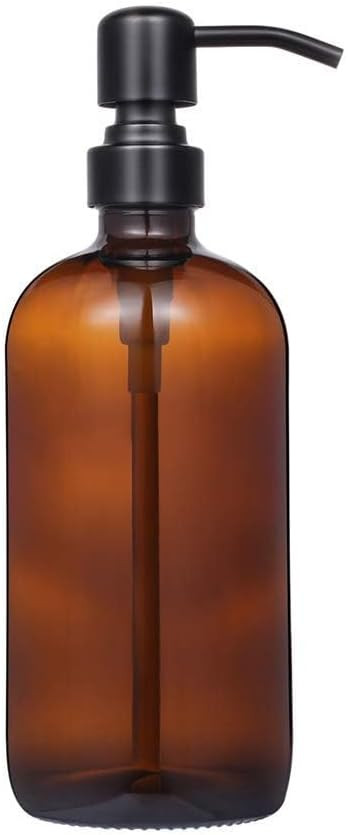 Amber Glass Jar Soap Dispenser with Matte Black Pump,16oz Round Bottle Dispenser with Stainless S... | Amazon (US)