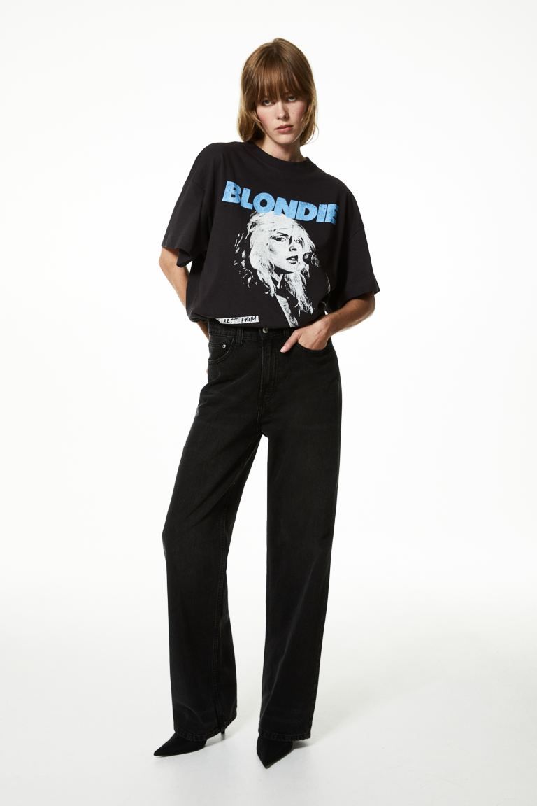 Long Printed T-shirt - Dark gray/Blondie - Ladies | H&M US | H&M (US + CA)