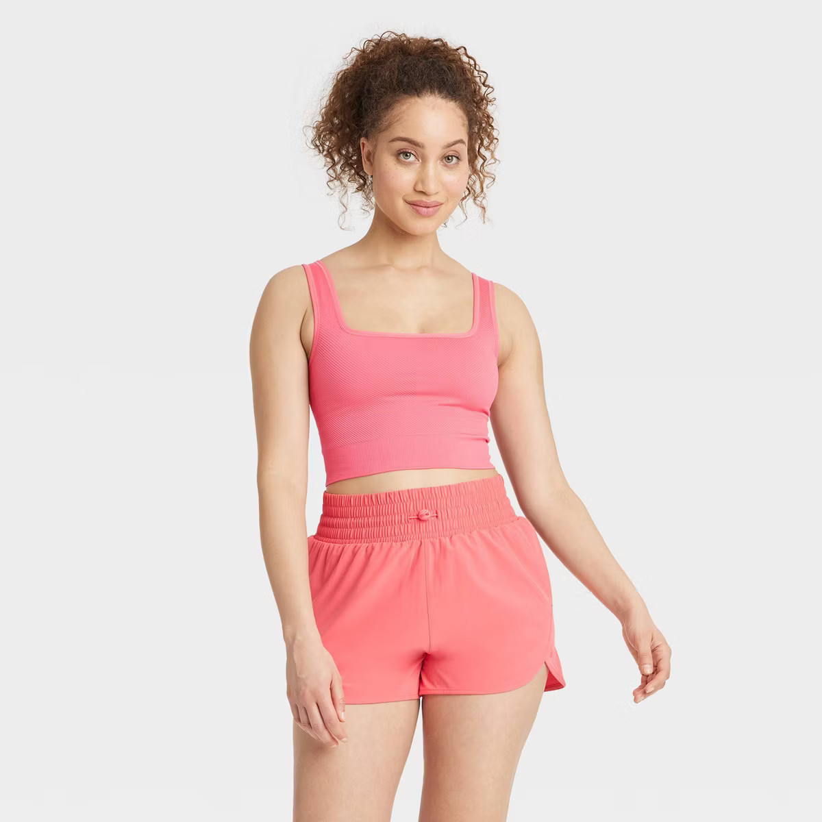 Women's Seamless Square Neck Cropped Tank Top - All In Motion™ Coral Pink M | Target