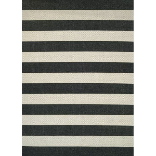 3.9' x 5.5' Black and Ivory Striped Rectangular Outdoor Area Throw Rug | Walmart (US)