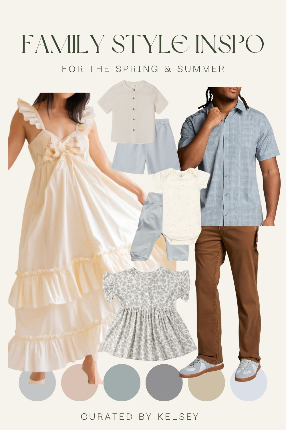 Cream and dusty blue is such an underrated spring family photo combo and this look is proving it 💙 Mom's ruffled cream maxi is absolutely dreamy, dad's dusty blue textured shirt is so fresh, and the kids' coordinating pieces — including the sweetest baby onesie set — pull the whole look together perfectly! Great for spring AND summer sessions 🤍 All pieces linked below!

#LTKfamily #LTKkids #LTKbaby #familystyle #springphotos #dustyblue #cream #familyphotooutfits 

 #LTKdayinmylife #LTKHome #LTKPlusSize