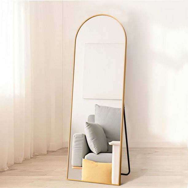 NeuType Aluminum Alloy Full-length Mirror Arch Decorative Mirror 64"x21",Gold with Bracket | Walmart (US)