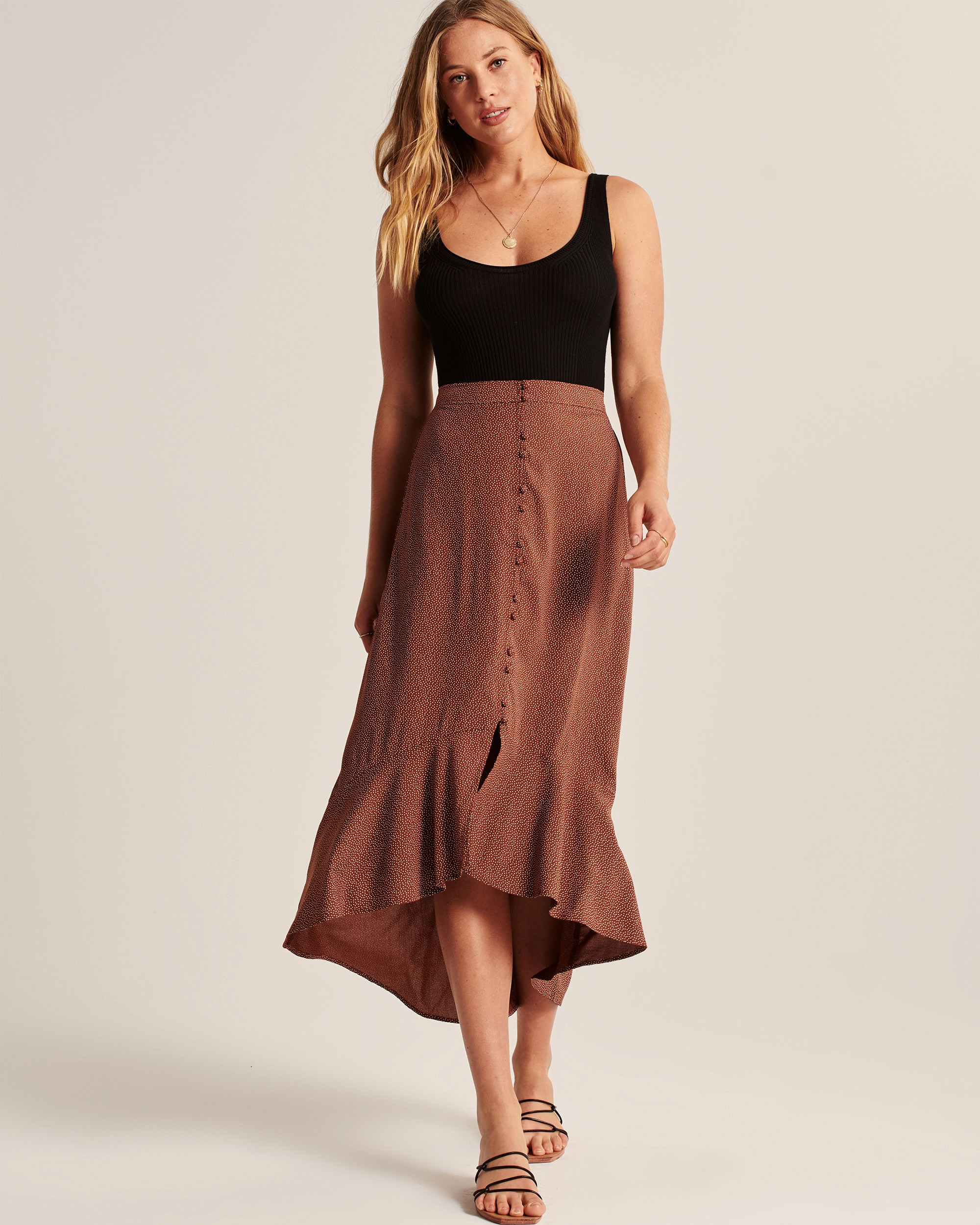 Button-Through Ruffle Midi Skirt | Abercrombie & Fitch (US)